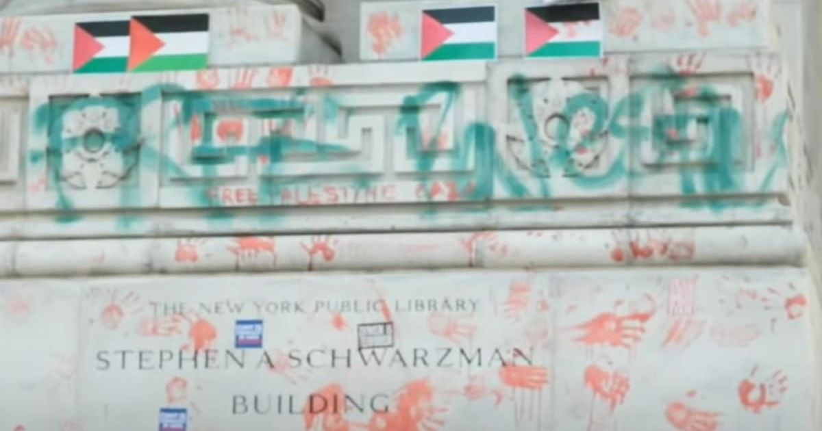 Outrage as pro-Palestinian protestors deface New York Public Library in 'shameful act of vandalism'