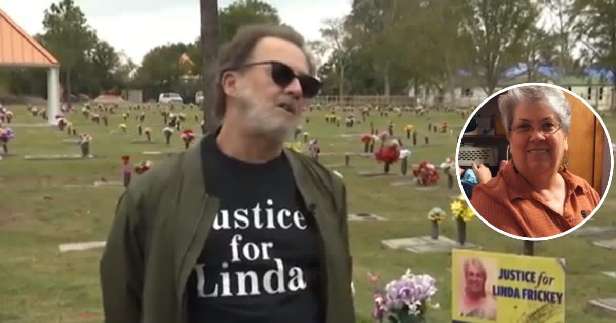 Rickey Frickey mourns the horrific death of his wife, Linda Frickey at her vigil (Screengrab/WDSU, Linda Frickey/Facebook)