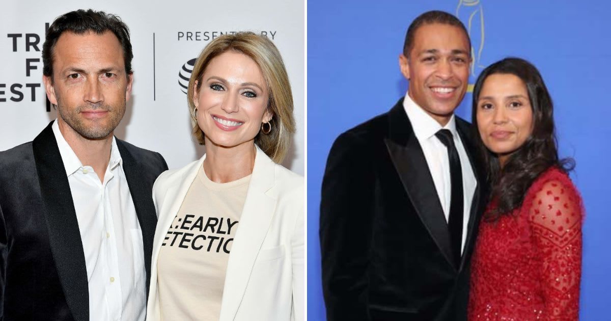 Amy Robach's ex-husband Andrew Shue (L) is reportedly dating TJ Holmes' ex-wife Marilee Fiebig (Getty Images)
