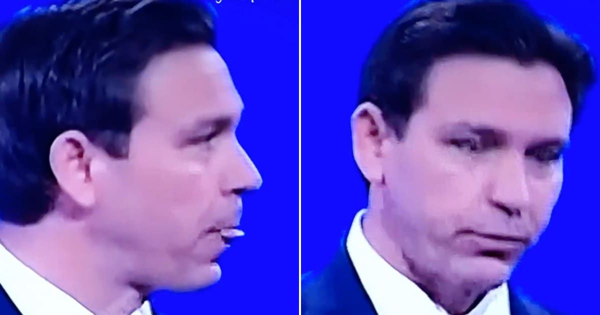 Republican presidential hopeful Ron DeSantis once again drew attention for his peculiar habit of awkwardly licking his lips (Twitter/@miguelifornia)