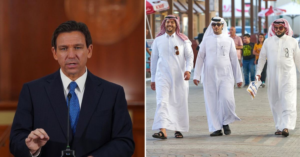 Florida Governor Ron DeSantis referred to traditional Islamic clothing as 'man dresses' (@flgovrondesantis/Instagram, @DailyMail/X)