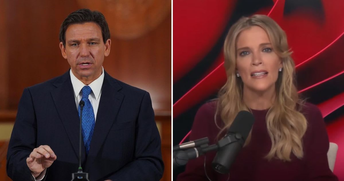 Megyn Kelly's debate panel was caught mocking Florida Governor Ron DeSantis' expression on the hot mic (@flgovrondesantis/Instagram, Megyn Kelly/YouTube)