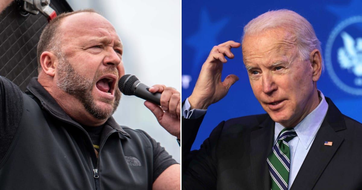 Pictured (L-R): Alex Jones, Joe Biden (Getty Images)