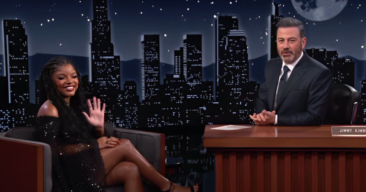 Halle Bailey talks about living in the same building as her sister Chloe, stealing her packages on 'Jimmy Kimmel Live' (@JimmyKimmelLive/Youtube)