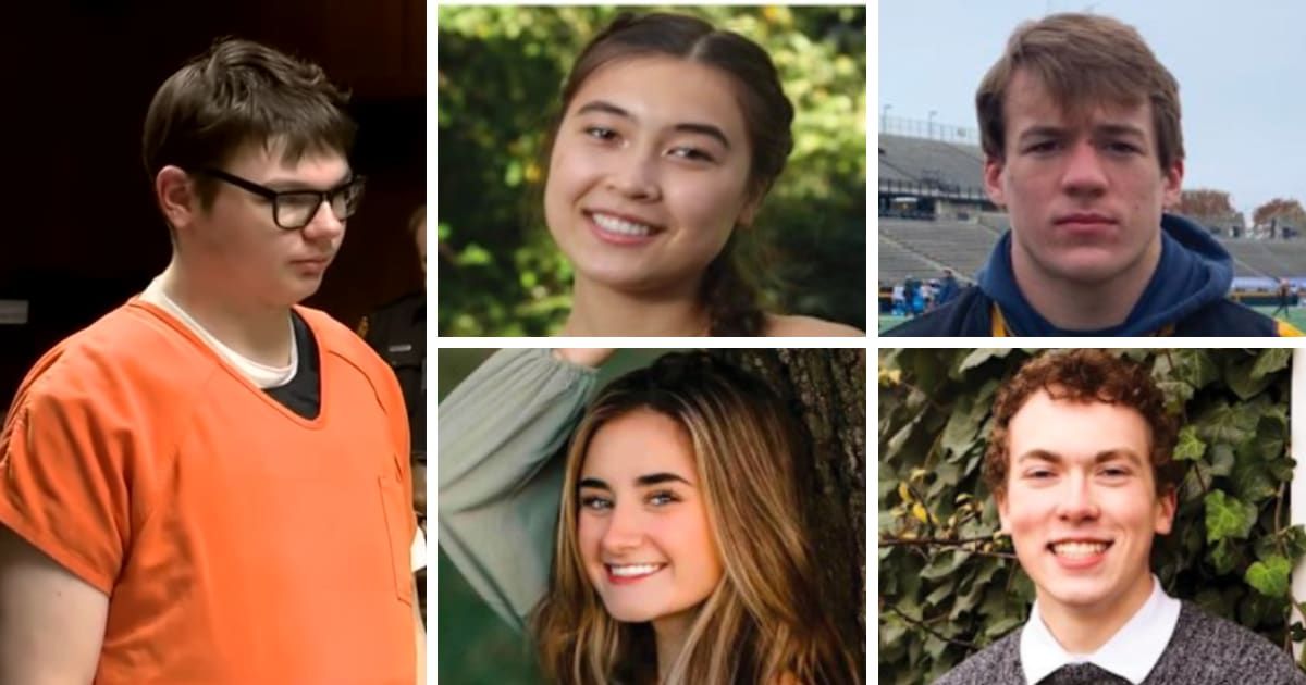 Hana St Juliana, Tate Myre, Justin Shilling and Madisyn Baldwin were shot dead by Ethan Crumbley (YouTube/LiveNOW from FOX)
