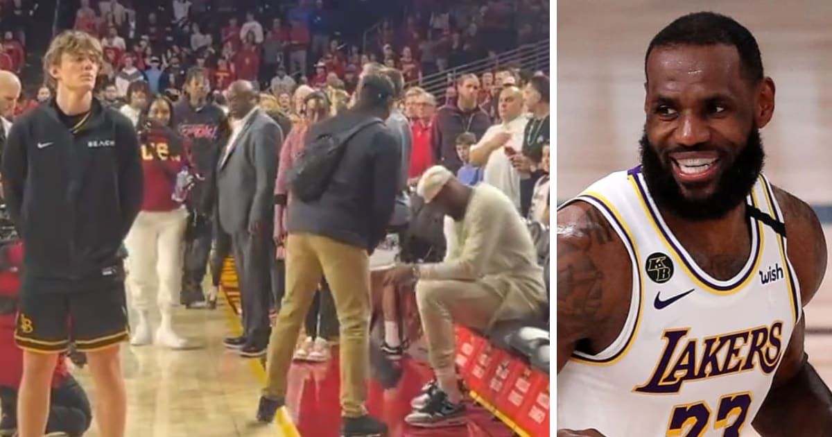 'Not my role model': LeBron James slammed for casual entrance and being seated during national anthem at son's basketball game