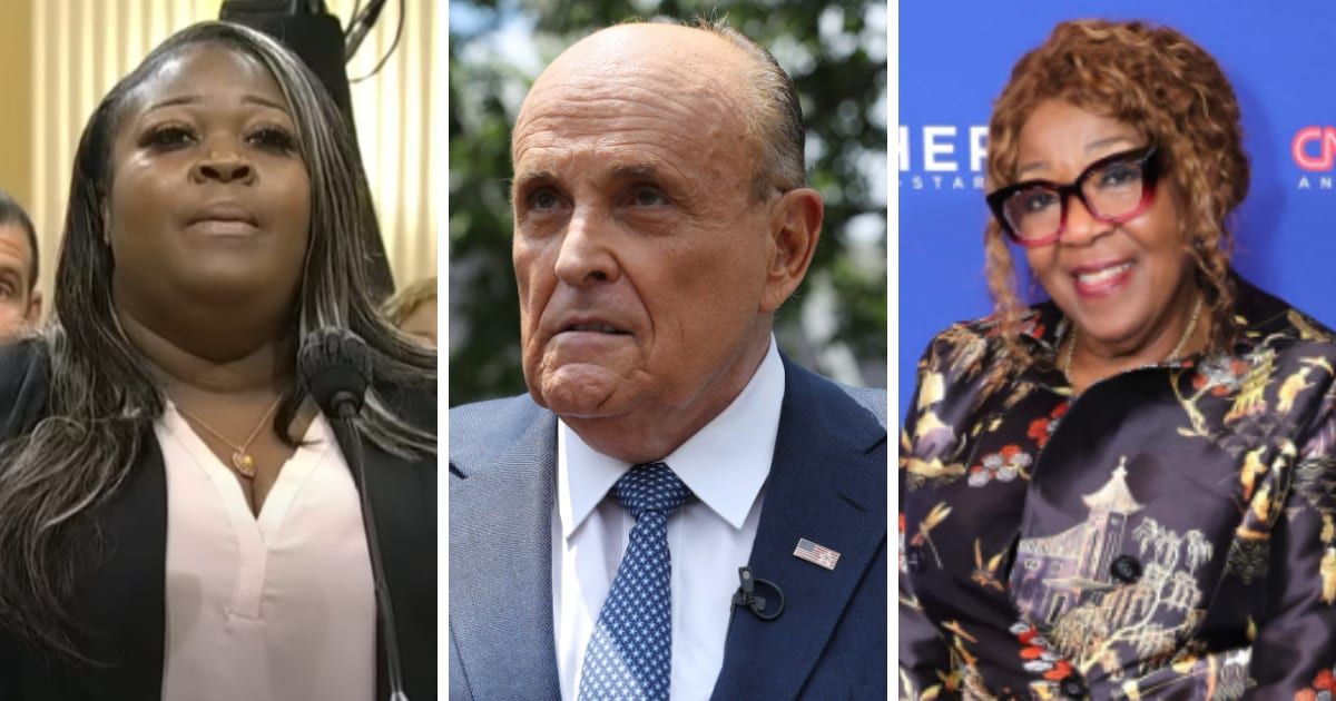 Rudy Giuliani did not testify at court, citing victims Wandrea 'Shaye' Moss (L) and Ruby Freeman (R) 'had been  through enough' (FOX 5 Atlanta/YouTube, Getty Images)