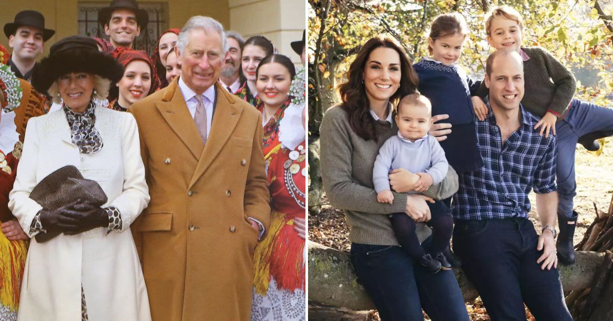 King Charles with Camilla, and Prince William and Kate Middleton with their children (Getty Images, @princeandprincessofwales/Instagram)