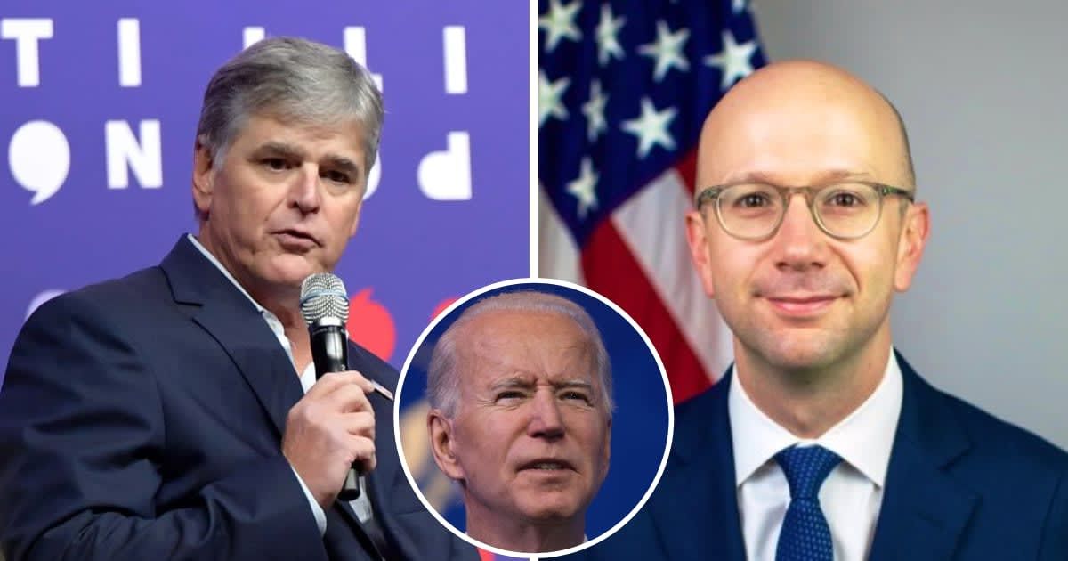 Sean Hannity confronts Ian Sams' comments regarding the formalization of the impeachment inquiry into Joe Biden on Fox News (Getty Images, X/@IanSams46)