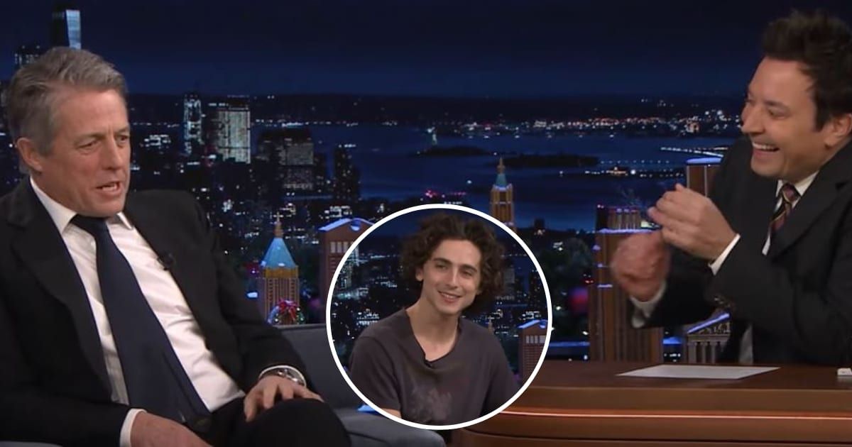 Timothee Chalamet pretended to be a fan asking Hugh Grant a question as Jimmy Fallon opened the floor for audience questions (The Tonight Show Starring Jimmy Fallon)