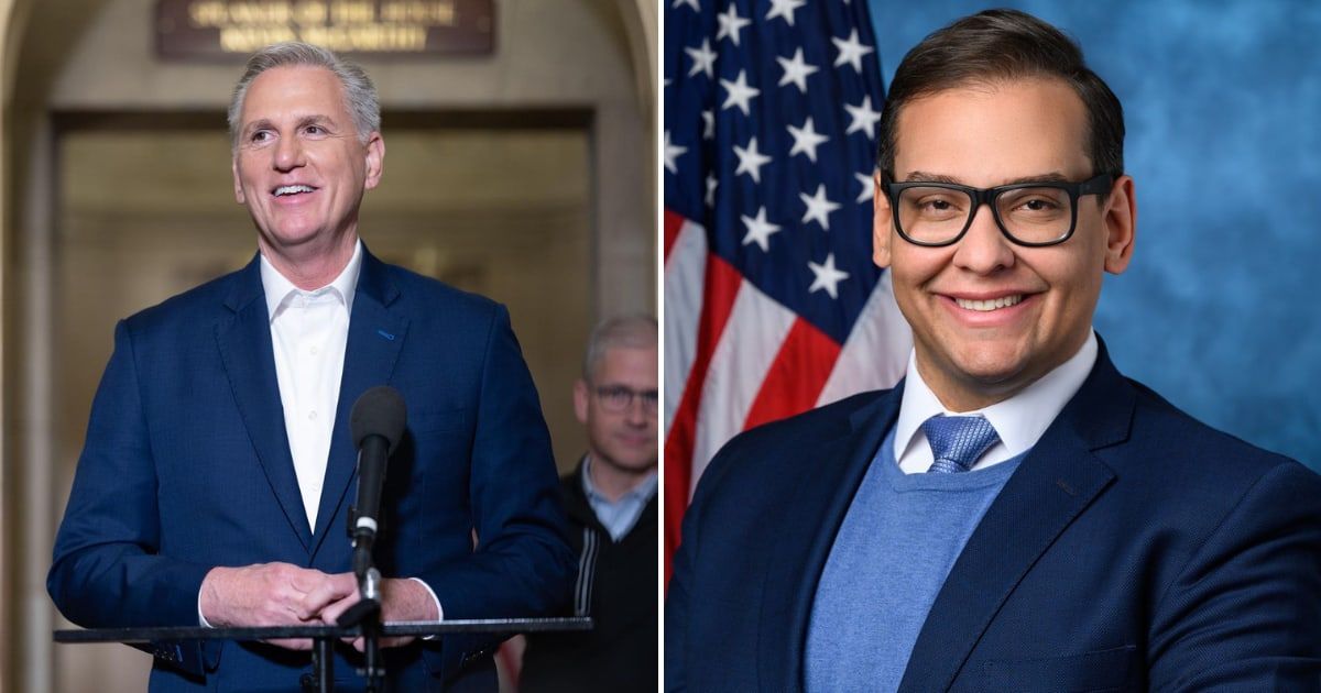 Former House Speaker Kevin McCarthy says George Santos' expulsion on December 1 was a 'mistake' (@speakermccarthy, @rep.georgesantos/Instagram)