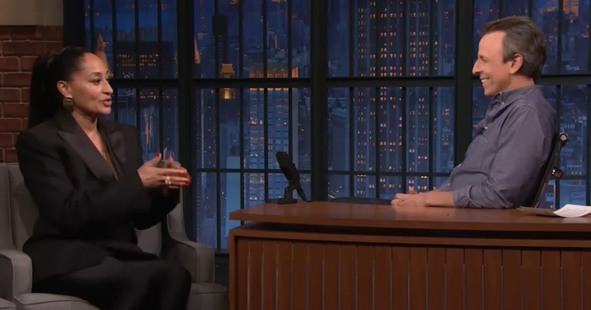 Tracee Ellis Ross dished on aging, holidays, and her hilarious co-star Eddie Murphy (Late Night with Seth Meyers)