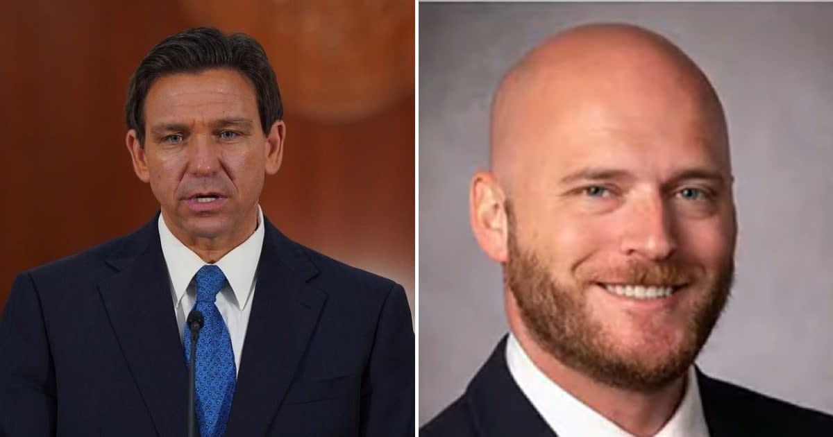 Ron DeSantis applauded Mississippi State House candidate Michael Cassidy for removing a Satanic display in the Iowa state capitol (@flgovrondesantis/Instagram, WTOK-TV/YouTube)