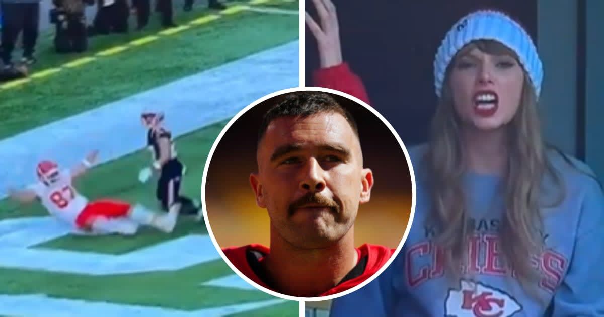 Internet in splits as Taylor Swift's heated reaction to Travis Kelce getting shoved during Chiefs vs Patriots game goes viral