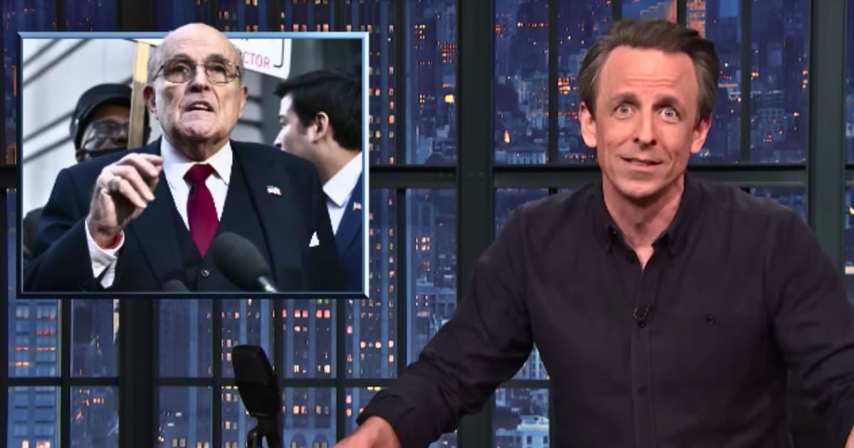 Seth Meyers poked fun at the huge compensation that Rudy Giuliani needs to pay as a result of the defamation lawsuit (@LateNightSeth/Youtube)