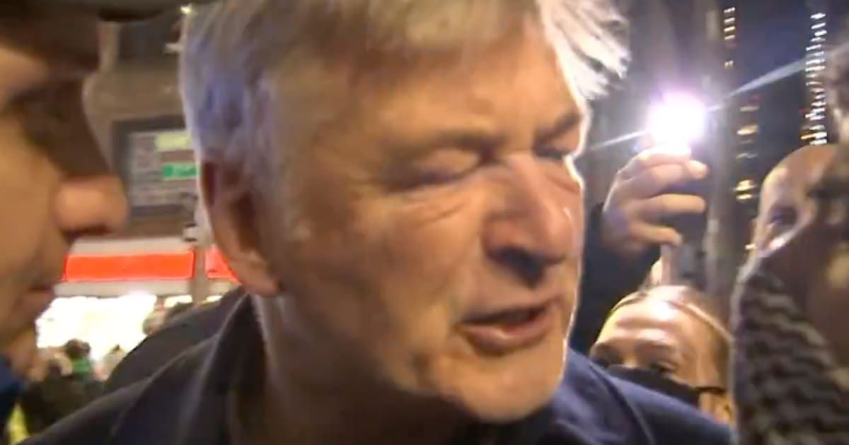 Alec Baldwin appeared angry and engaged in a shouting match with the demonstrators (Lowkey/X)