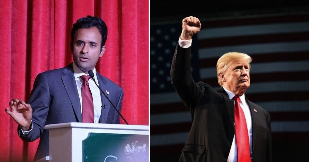 Vivek Ramaswamy vowed to drop out of the Republican primary if former President Donald Trump is not allowed on the state primary ballot (@vivekgramaswamy/Instagram @realdonaldtrump/Instagram)