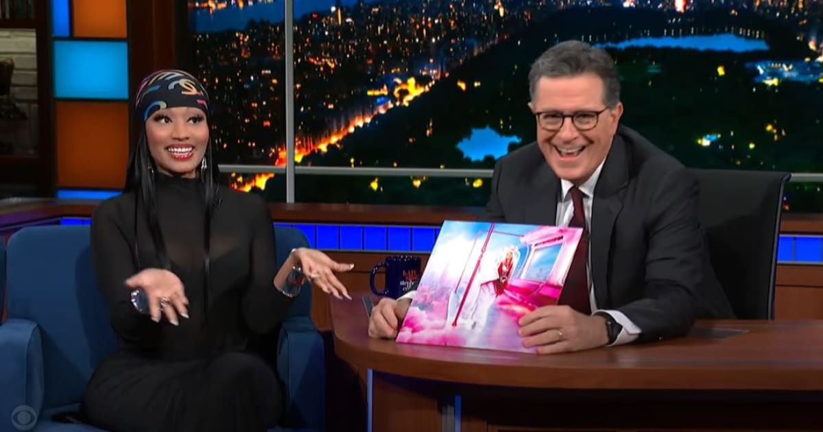 Nicki Minaj's recent appearance on 'The Late Show with Stephen Colbert' sparked widespread praise for the dynamic chemistry between the rapper and the host (The Late Show with Stephen Colbert)