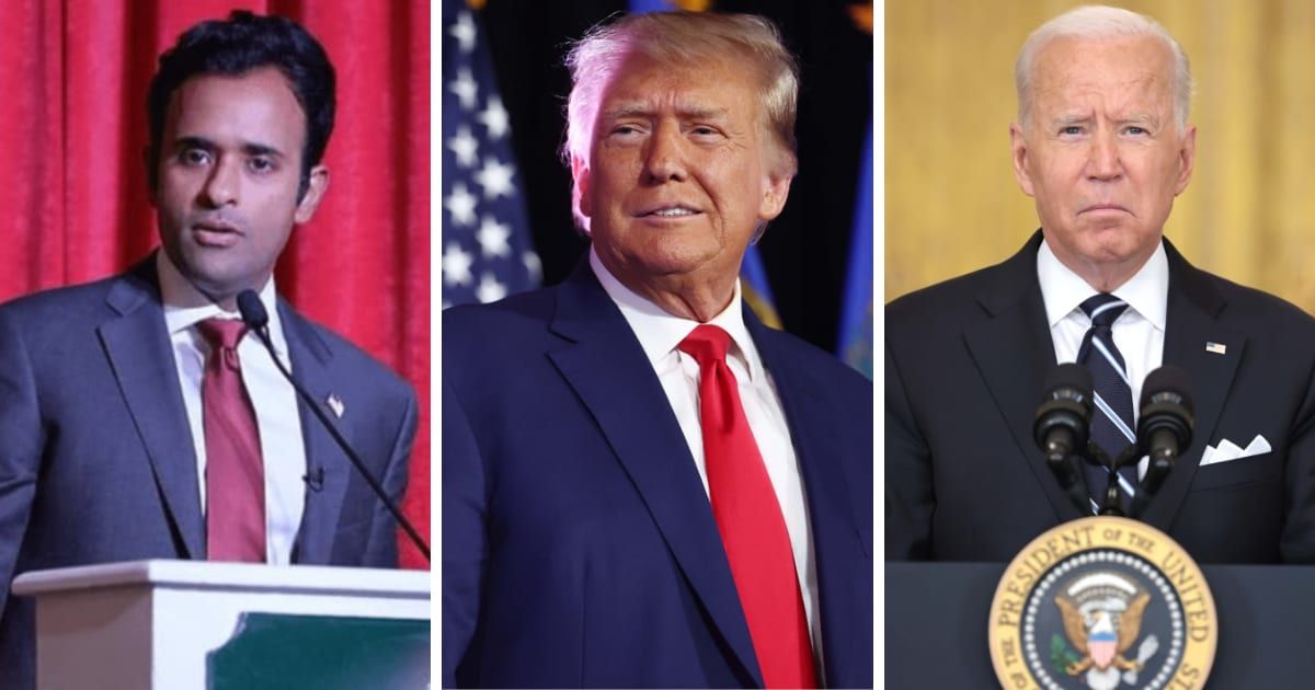 Vivek Ramaswamy's recent post referred to an unnamed 'they' who will not let Trump or Biden finish (@vivekgramaswamy/Instagram, Getty Images)