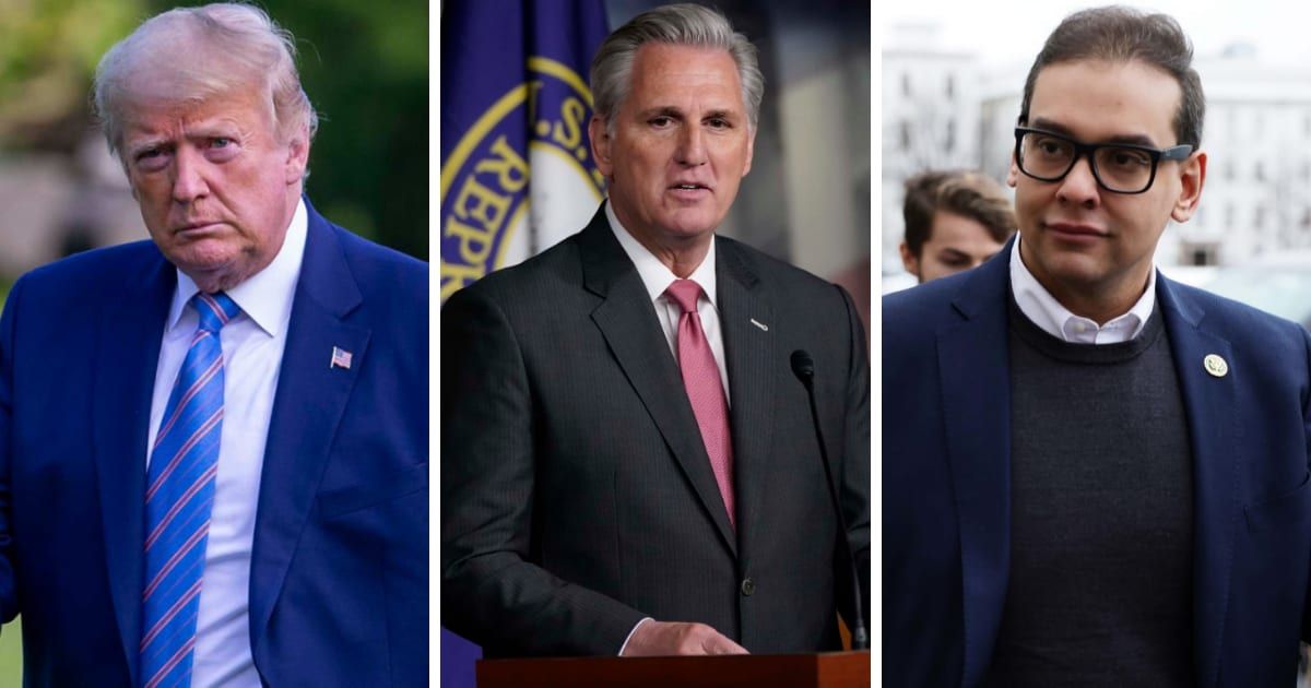 Donald Trump, Kevin McCarthy, and George Santos were prominent in making political headlines in 2023 (Getty Images)