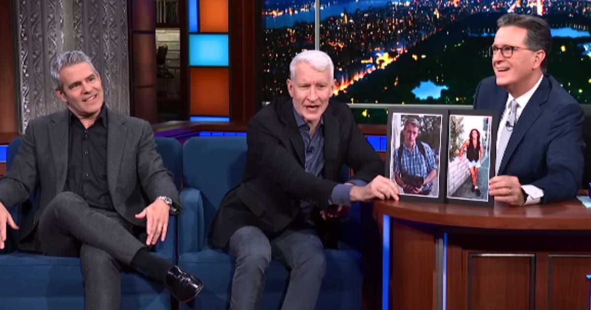 Stephen Colbert shared Andy Cohen and Anderson Cooper's wild throwback photos from the early 90s (@ColbertLateShow/YouTube)