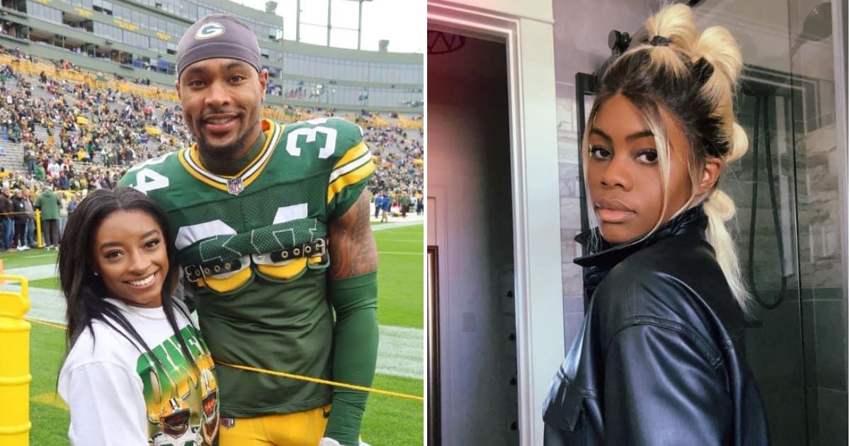 Simone Biles' husband Jonathan Owens' past tweets about Gabby Douglas caused a stir on social media (@simonebiles, @gabbycvdouglas/Instagram)