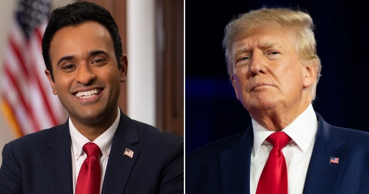 Vivek Ramaswamy pledged to withdraw his name from the Colorado ballot and asked other GOP candidates to do the same after the state SC banned Donald Trump from contesting (@vivek-2024/YouTube, Getty Images)