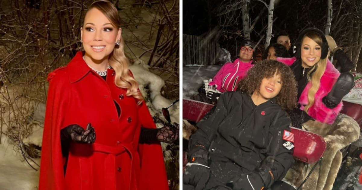 Mariah Carey shared a photo of herself, beaming and seemingly looking into a frost-laden forest (@mariahcarey/Instagram)