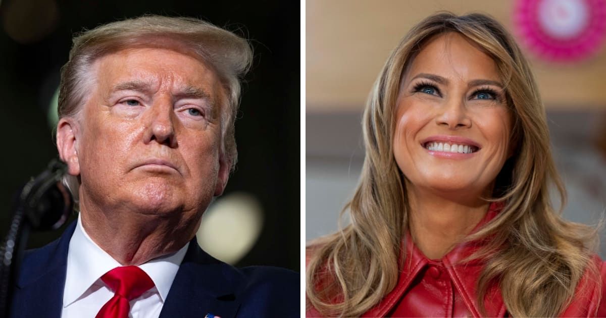 Donald Trump posted the official Christmas portrait with his wife Melania Trump, taken during his presidency in 2018, for this year's holiday wishes (Getty Images)