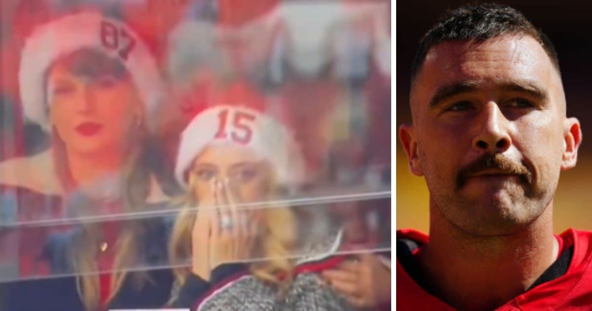 Taylor Swift, who had dedicated her holiday to cheering on BF Travis Kelce, appeared somber as she comforted Brittany Mahomes (@_yosoyswan/X, Getty Images)