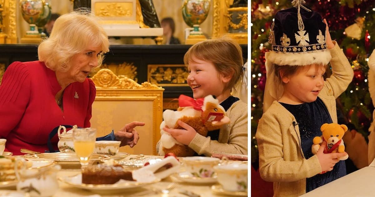 'Not exactly warm': Internet split over Queen Camilla's tea party for blind girl and her 'coronation teddy bear' at Windsor Castle