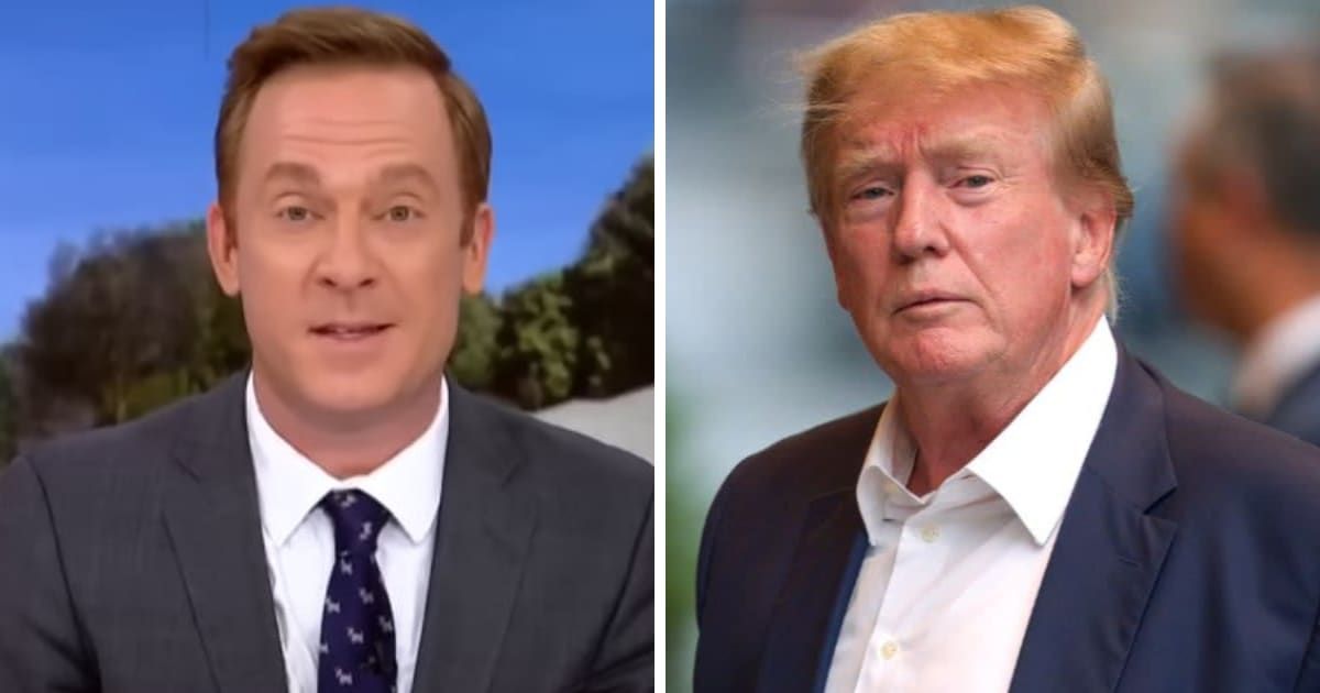 Jonathan Lemire delivers his remarks following Michigan State Supreme Court's ruling to keep Donald Trump on the ballot (YouTube/MSNBC, Getty Images)