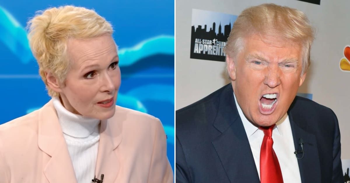 E Jean Carroll accused former president Donald Trump of sexually abusing her in the dressing room of a Manhattan store (Getty Images, and YouTube/Time)