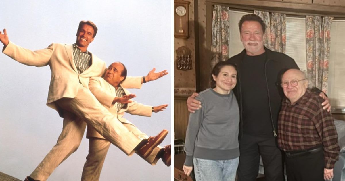 Arnold Schwarzenegger met his 'Twins' co-star Danny DeVito and his daughter Lucy DeVito, on the set of their Broadway play (Universal Pictures, @schwarzenegger/Instagram)