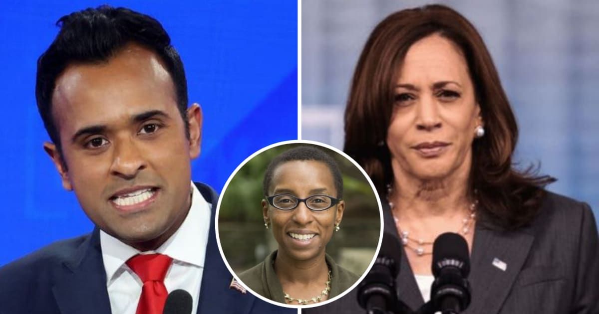 Vivek Ramaswamy found himself in hot water as he took a dig at Claudine Gay and compared her to Vice President Kamala Harris (Harvard Radcliffe Institute, Getty Images)