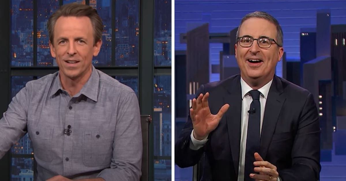 Seth Meyers and John Oliver joined forces for a stand-up show on New Year's Eve in Las Vegas ('Late Night with Seth Meyers'/'Last Week Tonight'/YouTube)
