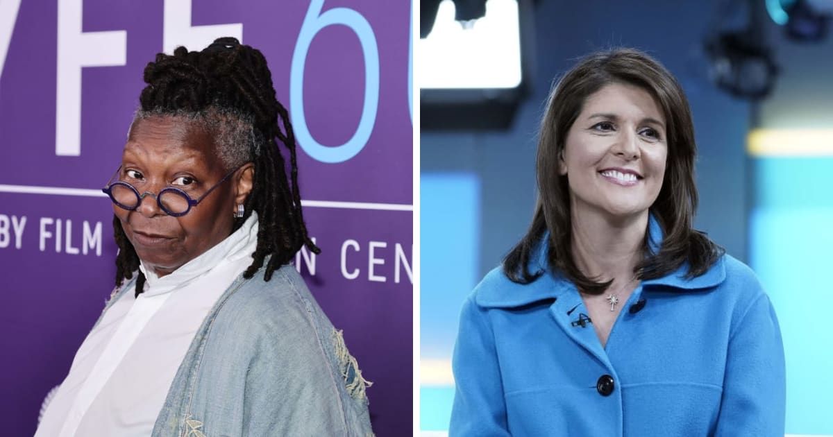 Whoopi Goldberg corrected herself mid-segment after she addressed Nikki Haley as a 'former Republican candidate' (@TheView/YouTube, Getty Images)