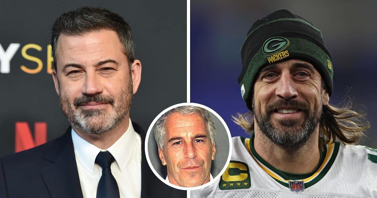 Jimmy Kimmel strongly criticized Aaron Rodgers, deeming his claims of ties to Jeffrey Epstein as 'reckless' and threatened legal action over the alleged accusations (Getty Images and Palm Beach County Sheriff's Department)