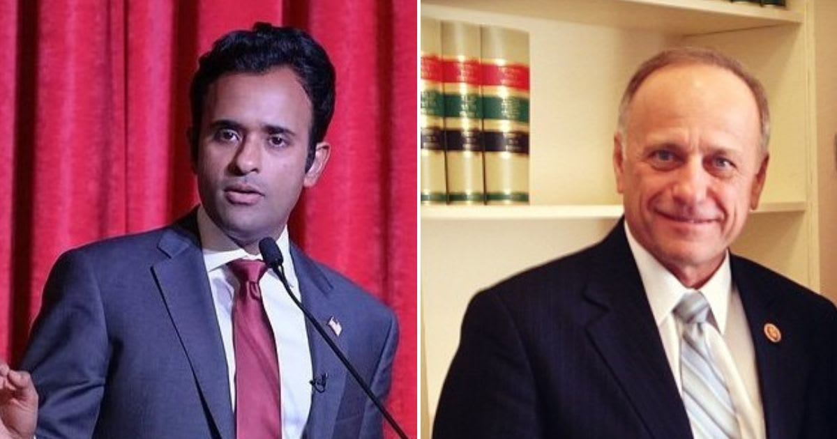 Vivek Ramaswamy celebrated the endorsement from former Iowa congressman Steve King at a rally in the Hawkeye State on January 2 (@vivekgramaswamy/ @stevekingia/Instagram)