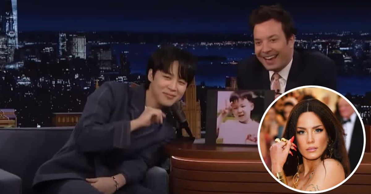 Jimin talked about his love for Halsey (inset) to Jimmy Fallon (The Tonight Show Starring Jimmy Fallon/X, Getty Images)