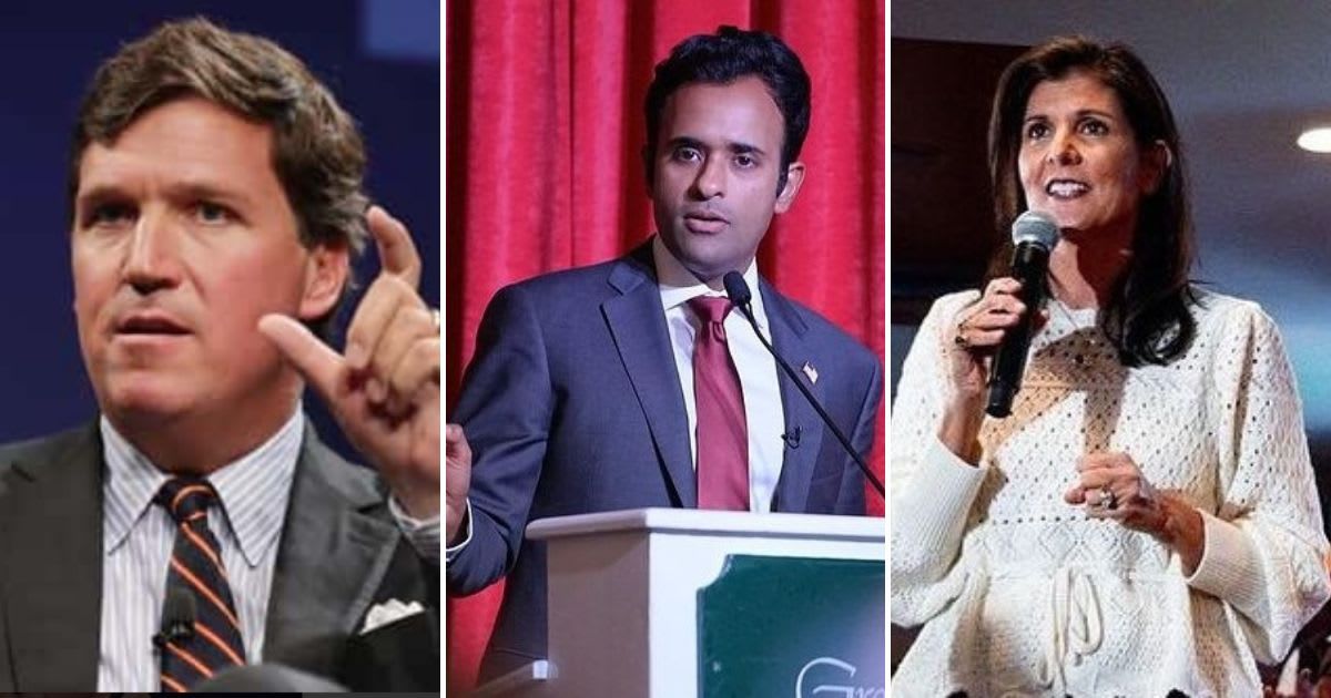 Tucker Carlson and Vivek Ramaswamy blasted Nikki Haley in an interview on Wednesday (Getty Images, @vivekgramaswamy, @nikkihaley/Instagram)