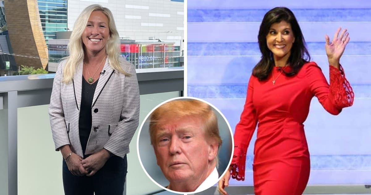 Marjorie Taylor Greene shared the latest Trump campaign ad along with a brutal dig at GOP candidate Nikki Haley on social media (@RepMTG/X, Getty Images)