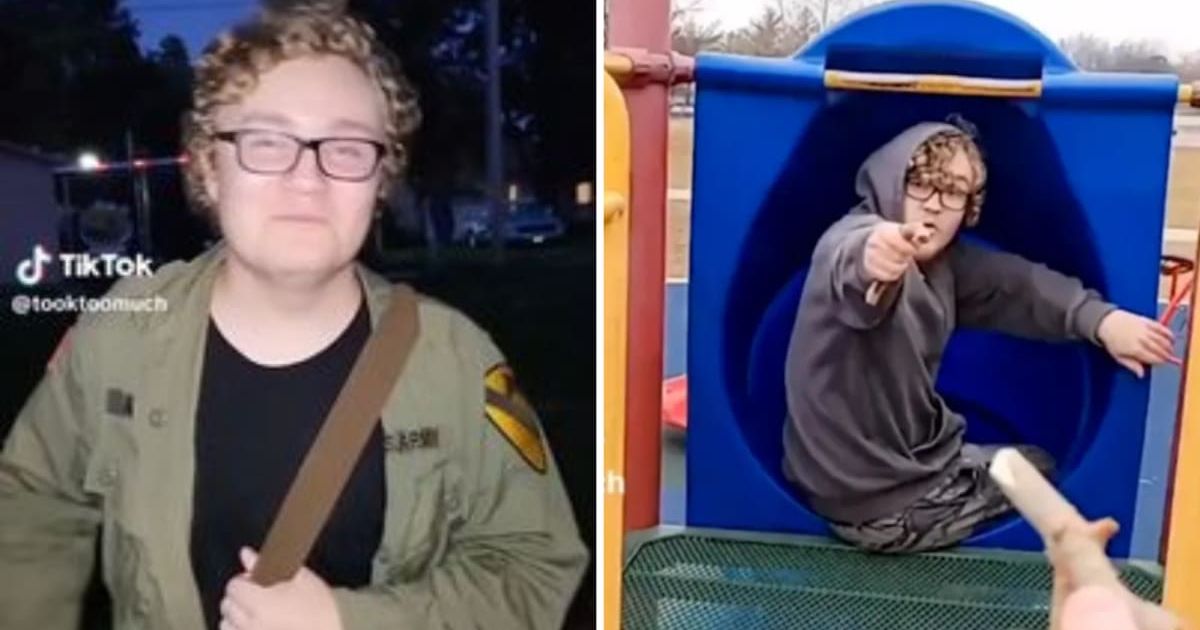 In a TikTok video, shooting suspect Dylan Butler was captured playing pretend gunfight with one of his friends (@tooktoomuch/TikTok)
