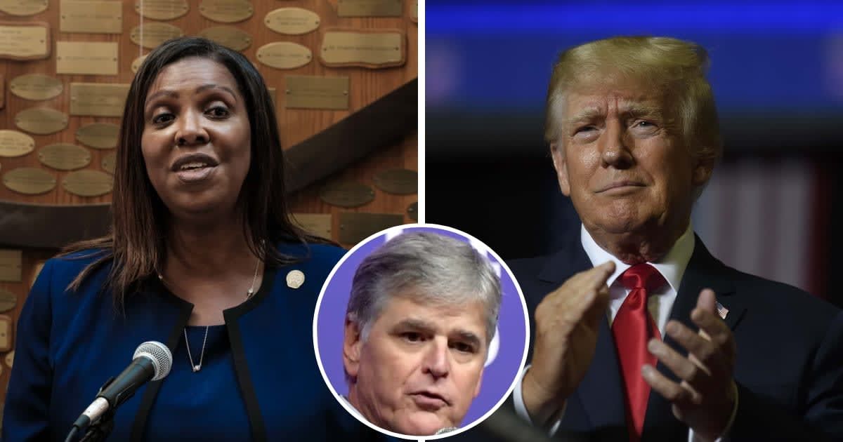 Fox News anchor Sean Hannity shared Donald Trump's response to AG Letitia James' increasing the penalty request in NY civil fraud trial to $370 million (Getty Images)