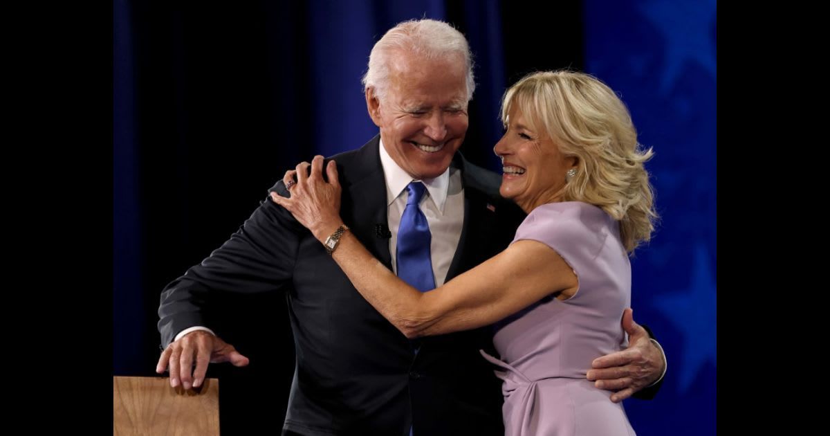 President Joe Biden was escorted offstage by his wife, First Lady Jill Biden after his remarks on the January 6 Capitol riot anniversary, at Valley Forge, Pennsylvania (Getty Images)