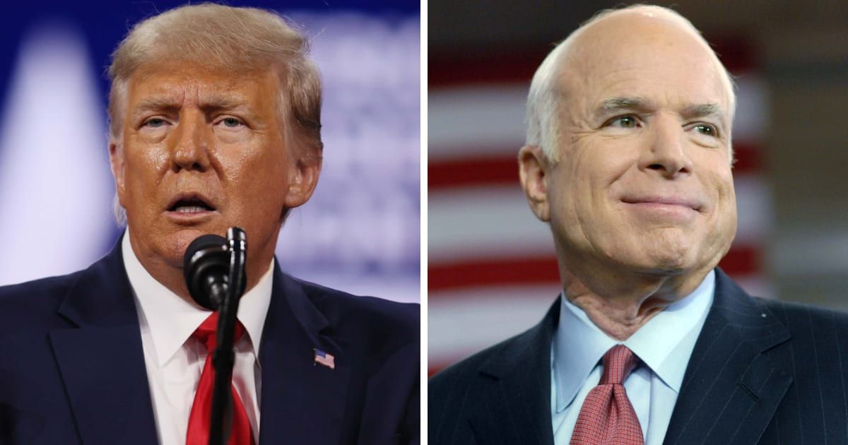 Donald Trump mocked the late Sen John McCain's war injuries at a 'Commit to Caucus' rally (Getty Images)