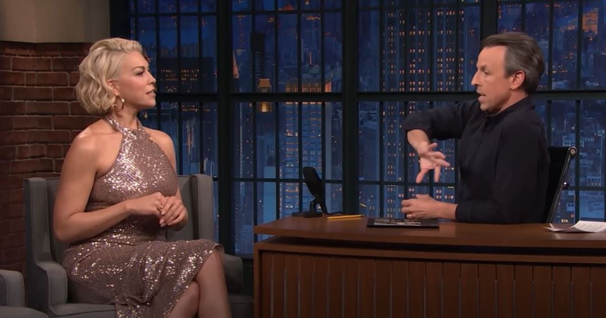 Hannah Waddingham, renowned for her roles in 'Game of Thrones' and 'Ted Lasso', was evidently elated during her appearance on 'Late Night with Seth Meyers' (Late Night with Seth Meyers/YouTube)