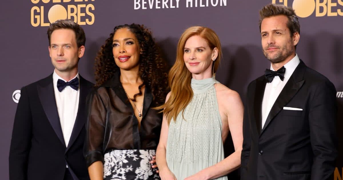 Patrick J Adams, Gina Torres, Sarah Rafferty and Gabriel Macht of 'Suits' reunited at the Golden Globes 2024 (Matt Winkelmeyer/WireImage)