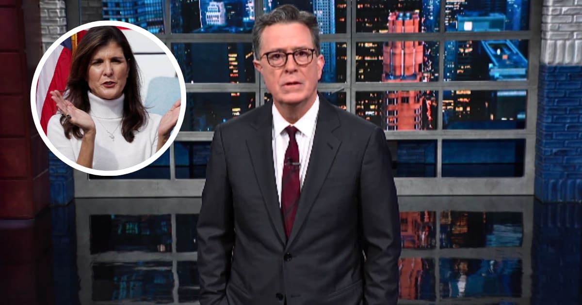 Stephen Colbert took a dig at Nikki Haley for leaving out important details when describing the cause of the Civil War (@ColbertLateShow/Youtube)