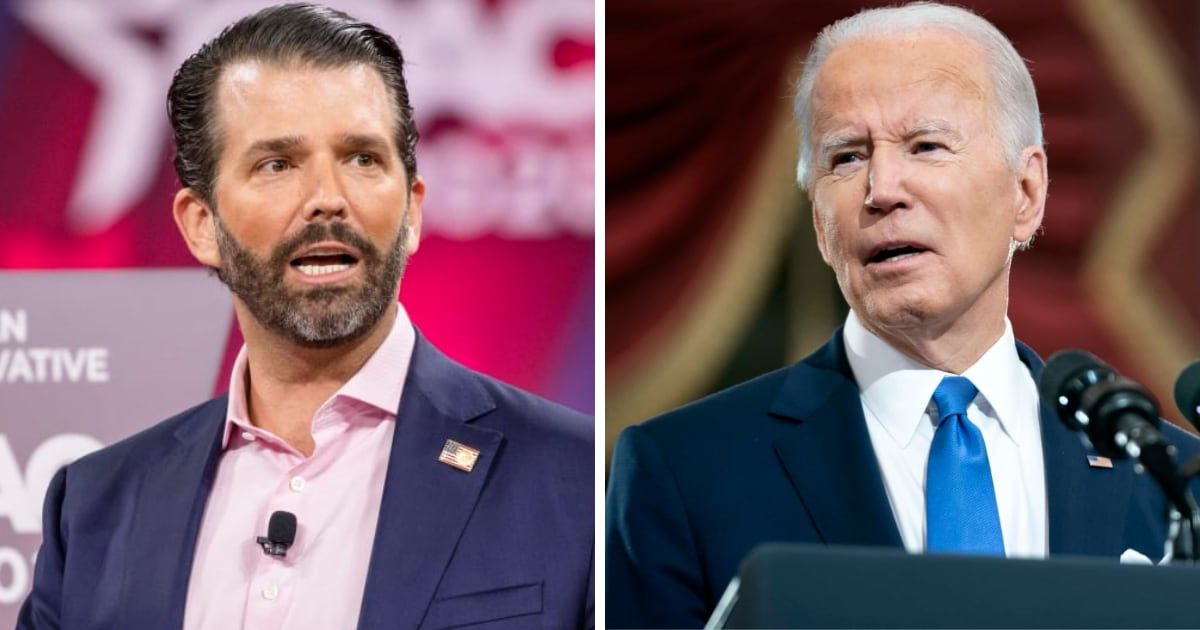 Donald Trump Jr speculates if Joe Biden is 'jacked up' on drugs (Getty Images)